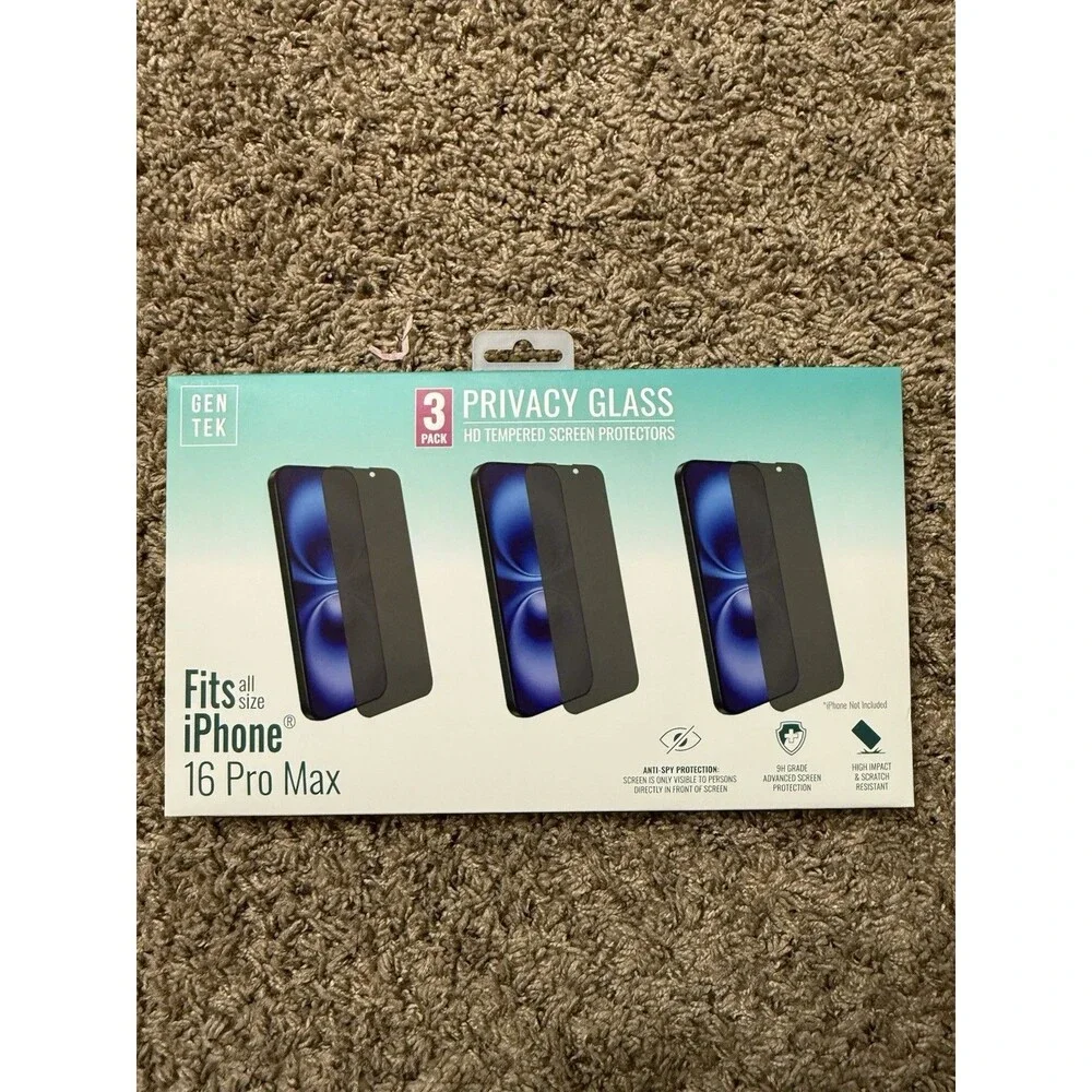 Gentek Privacy Glass 3 PACK for iPhone 16 Pro Max